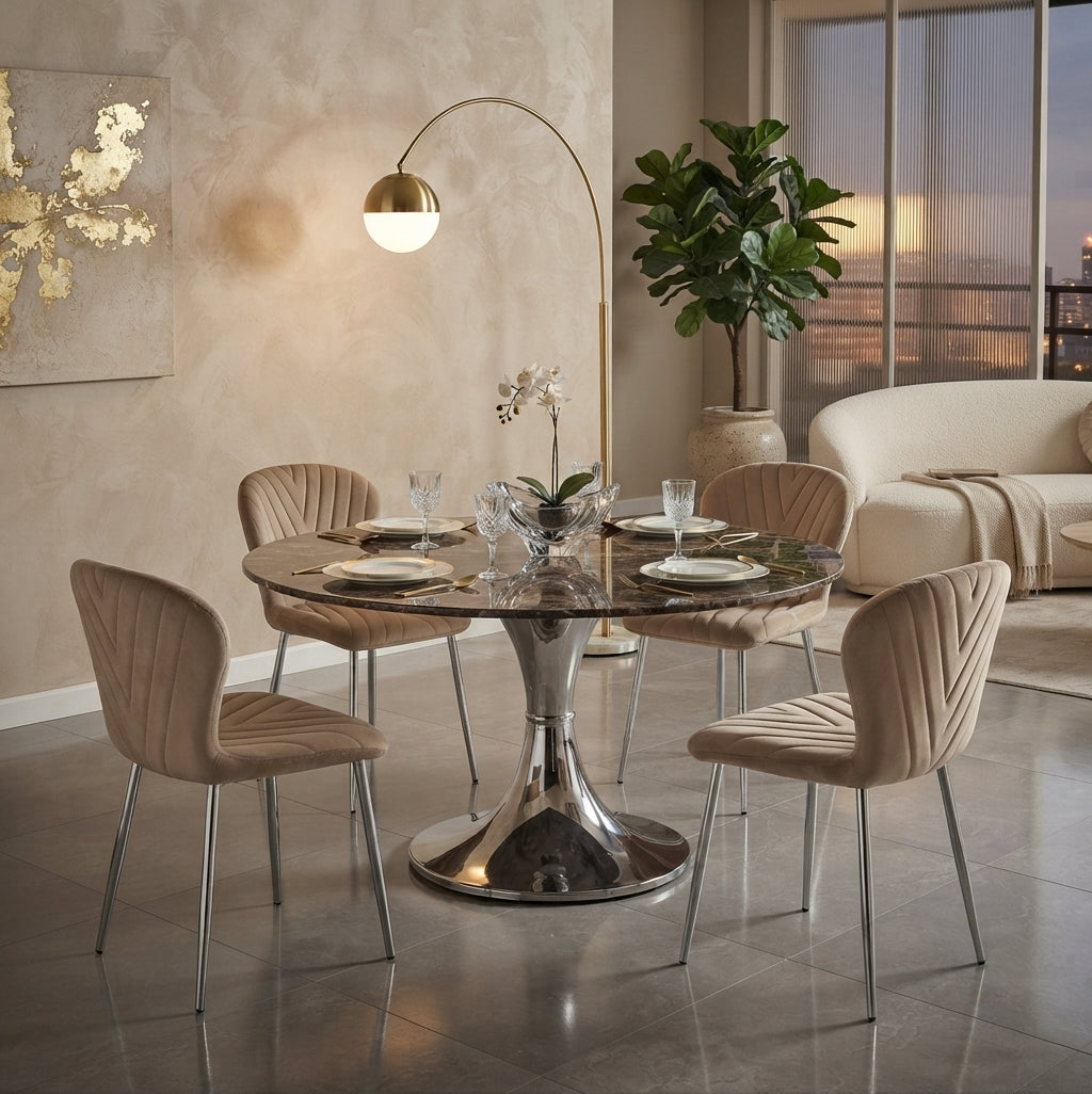Everly — Chaise en velours taupe, piètement chromé — vue 1