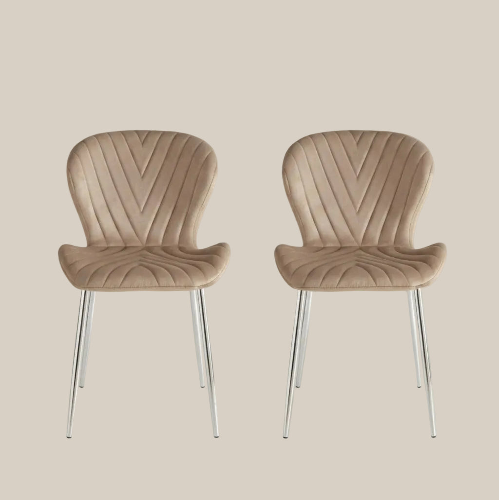 Everly — Chaise en velours taupe, piètement chromé — vue 3