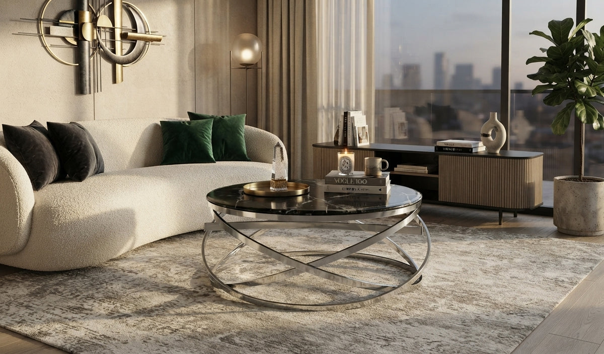 Stanmore — Table basse ronde en verre et chrome — vue 2