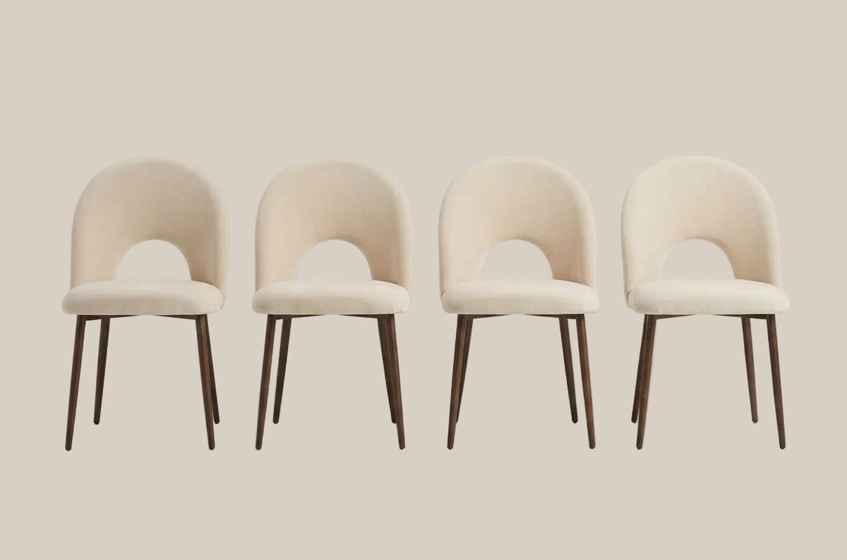 Netherby — Chaise en velours beige, piètement effet noyer — vue 5