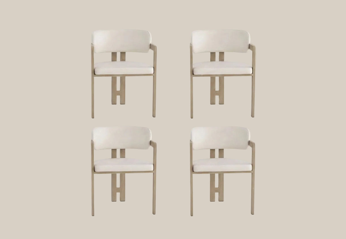 Preston — Chaise en velours beige, piètement effet chêne griffé — vue 5