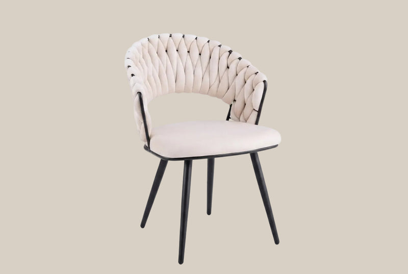 Corby — Chaise en velours beige, piètement métal noir
