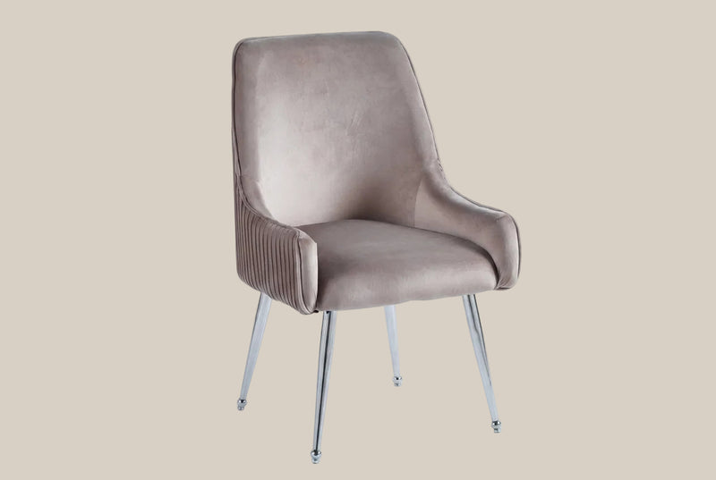 Whitby — Chaise en velours moka, piètement chromé