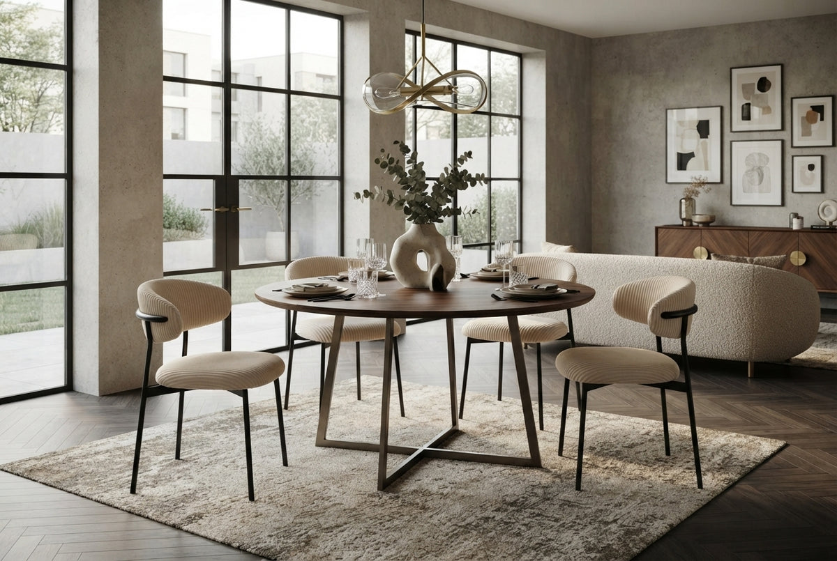 Pendle — Chaise en velours côtelé beige, piètement métal noir — vue 1