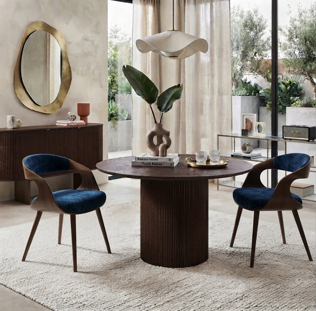 Langdon — Table à manger ronde en effet bois noyer — vue 2