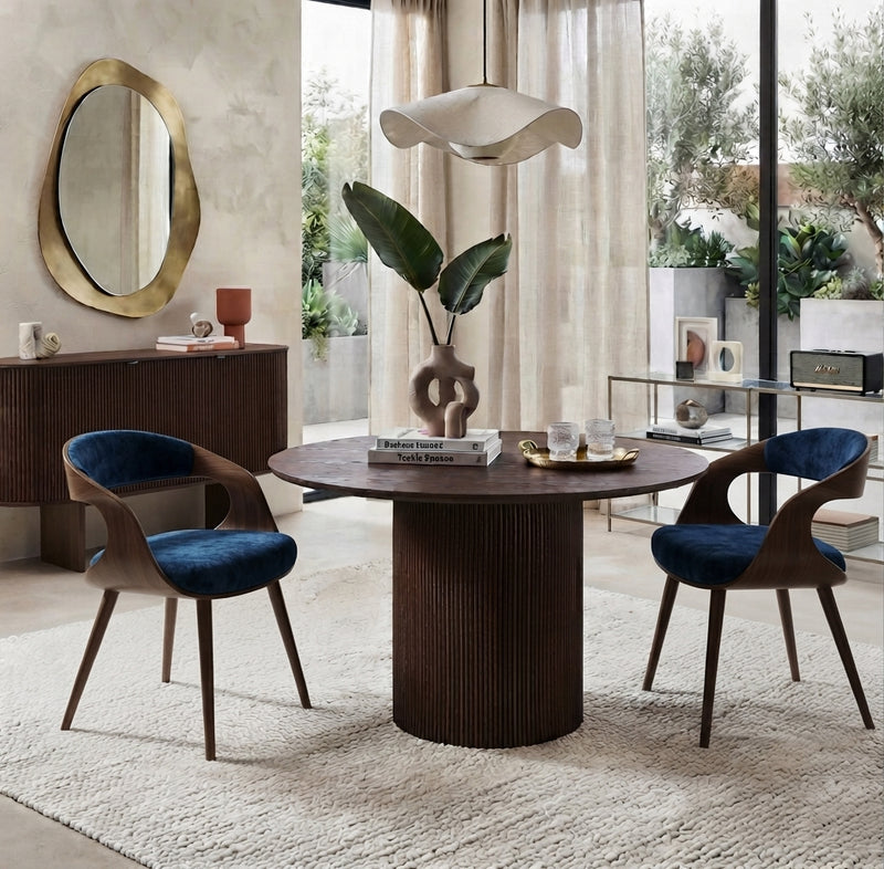 Langdon — Table à manger ronde en effet bois noyer