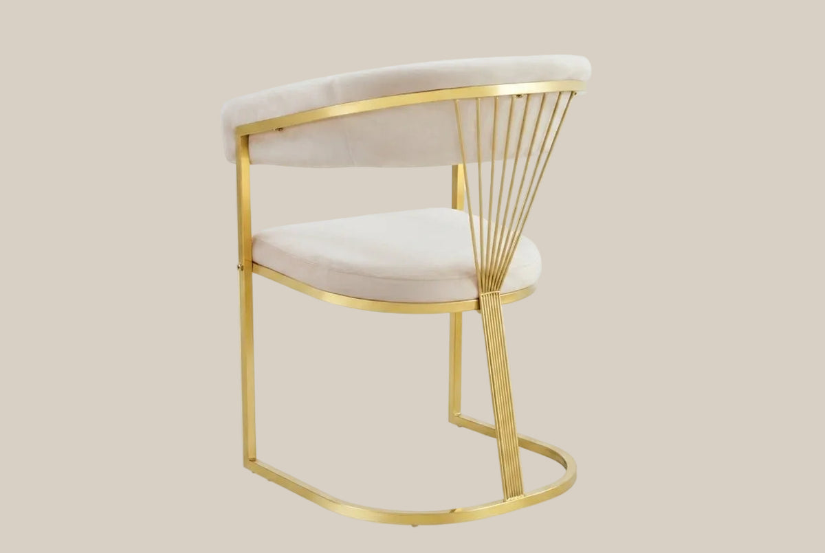 Falmere — Chaise avec accoudoirs en velours beige, piètement gold — vue 3