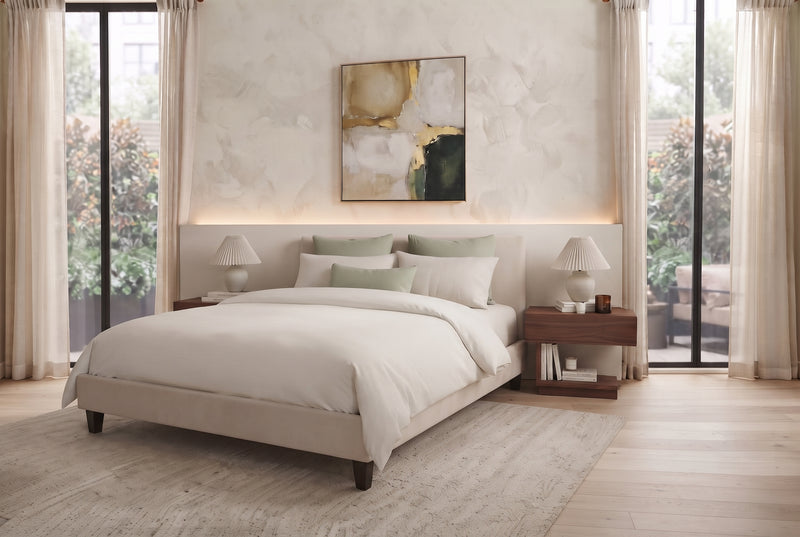 Melbourne Velours — Lit avec sommier intégré, beige, 160 x 200 cm en situation