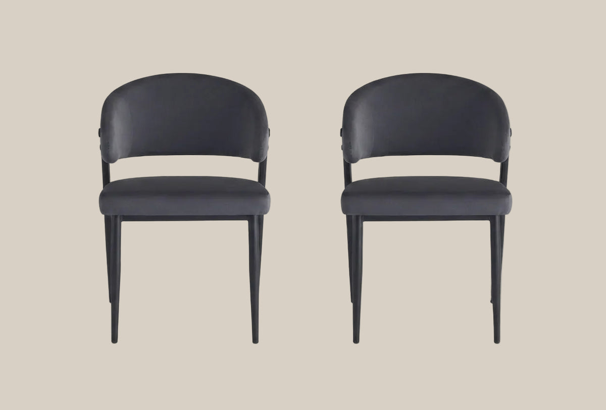 Ashford — Chaise en velours anthracite, piètement métal noir — vue 4