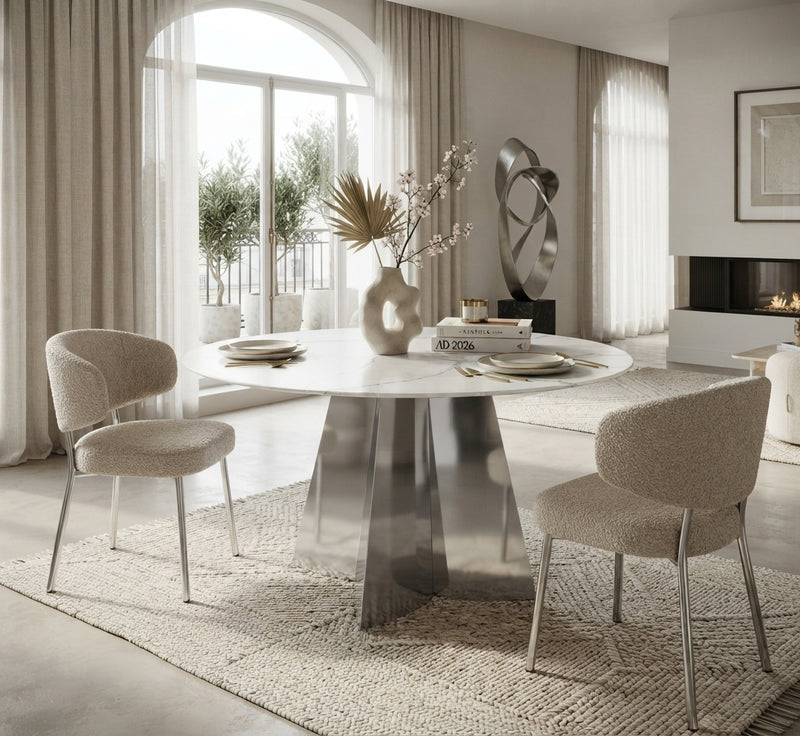 Oxdale — Table à manger en marbre effet blanc