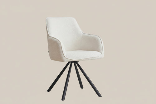 Aldwick — Chaise avec accoudoirs en tissu écru, piètement métal noir