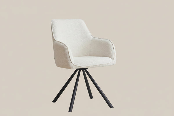Aldwick — Chaise avec accoudoirs en tissu écru, piètement métal noir