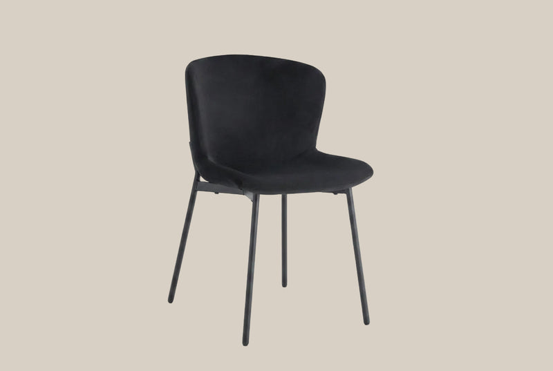 Dorney — Chaise en tissu noir, piètement métal noir