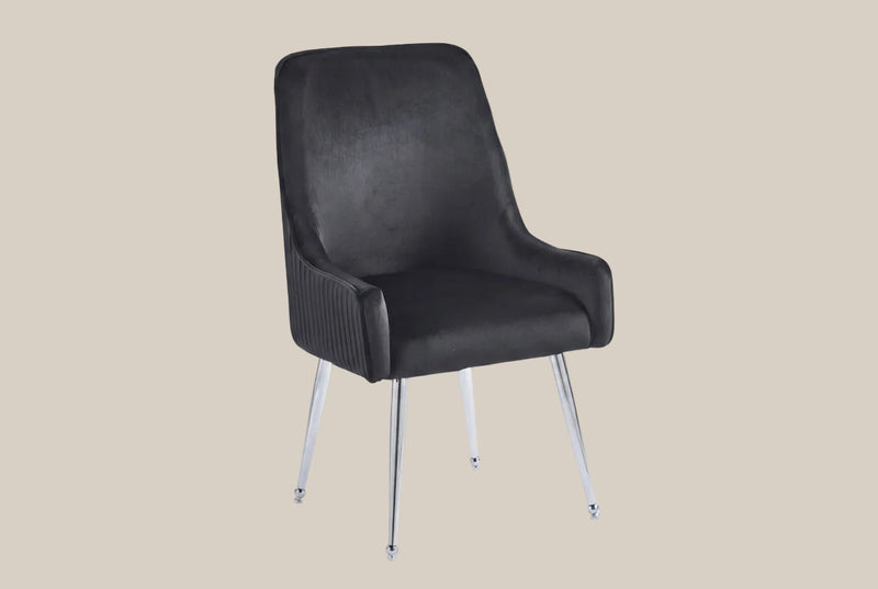 Amberley — Chaise en velours noir, piètement chrome