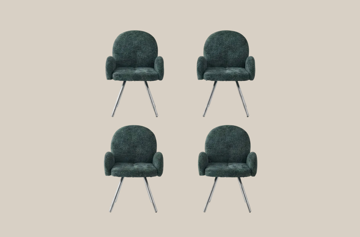 Grovedon — Chaise avec accoudoirs en velours vert sapin, piètement chrome — vue 5