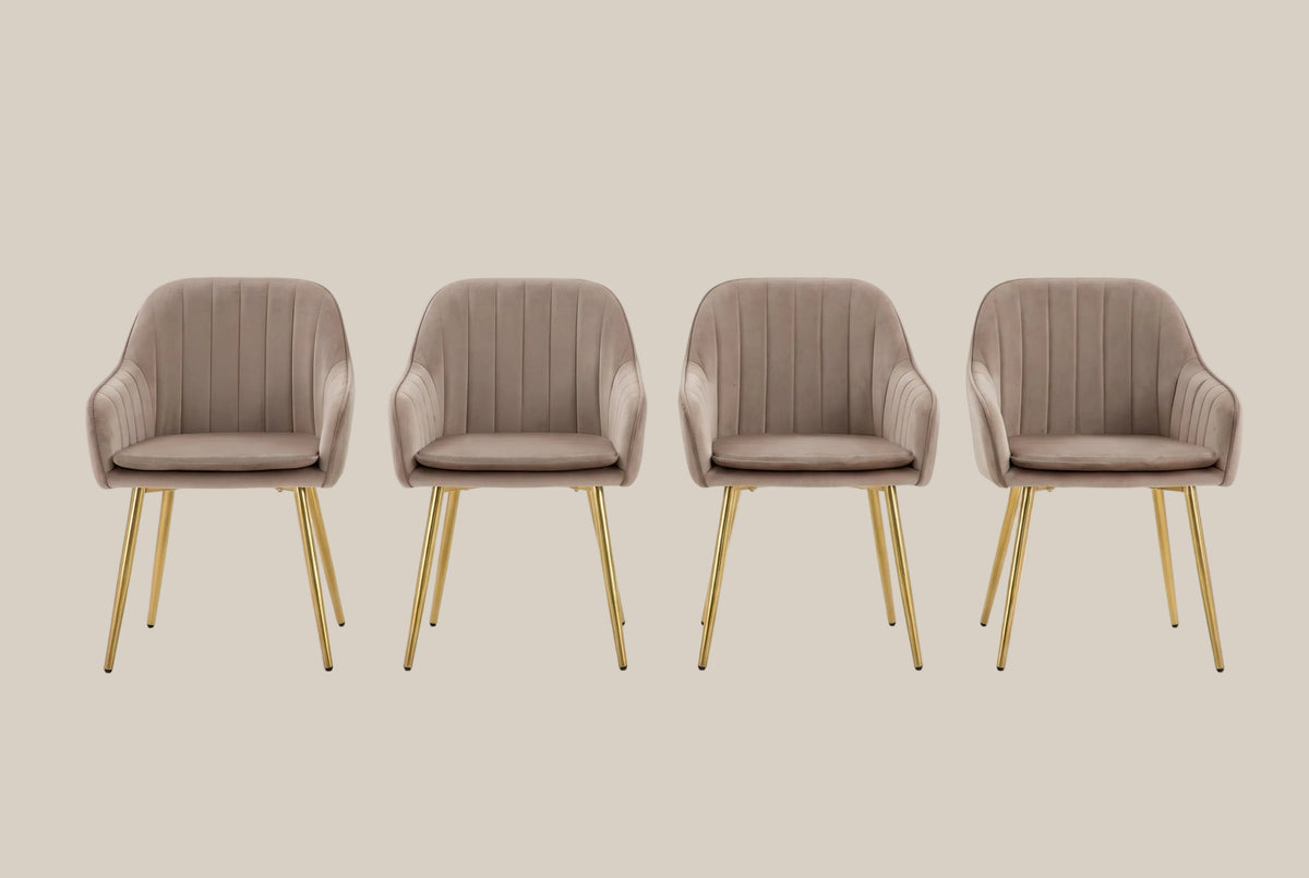 Hartley — Chaise avec accoudoirs en velours taupe, piètement gold — vue 5