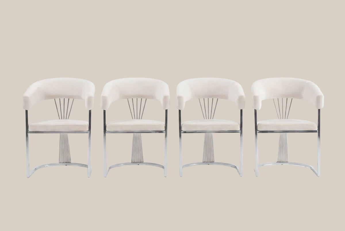 Falmere — Chaise avec accoudoirs en velours beige, piètement chrome — vue 5