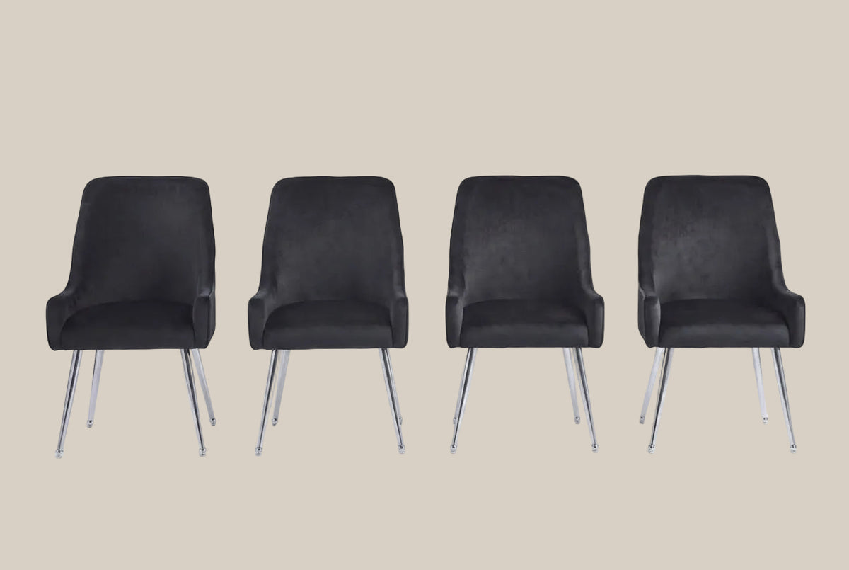 Amberley — Chaise en velours noir, piètement chrome — vue 5