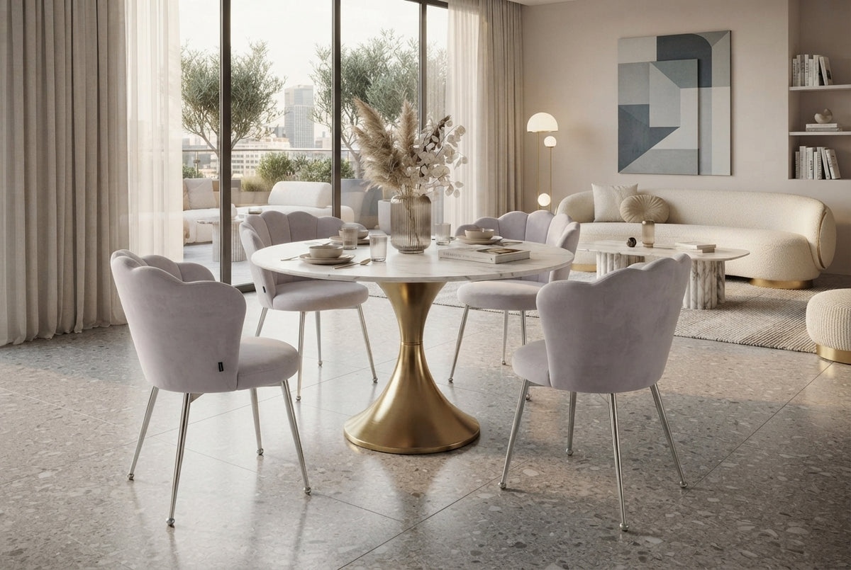 Tavistock — Chaise en velours gris, piètement chromé — vue 1
