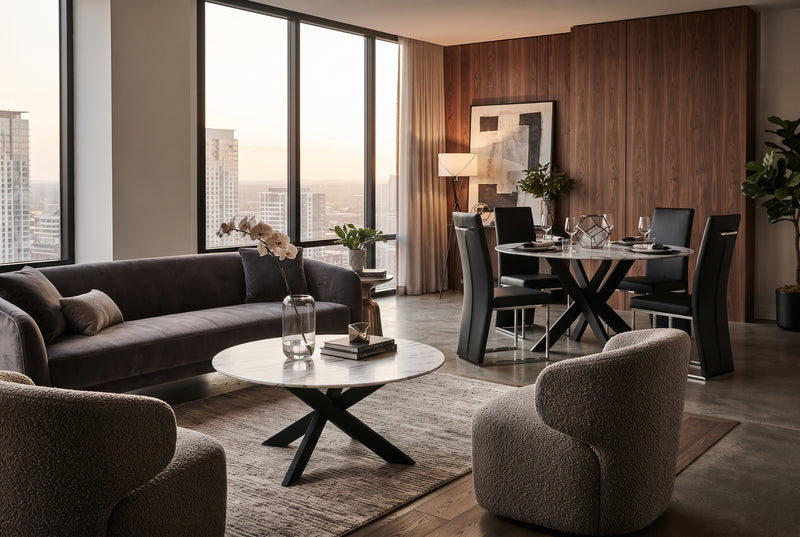 Elden — Table basse ronde en céramique marbre blanc