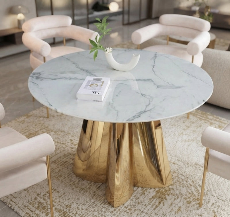 Carlton — Table à manger en marbre effet blanc en situation