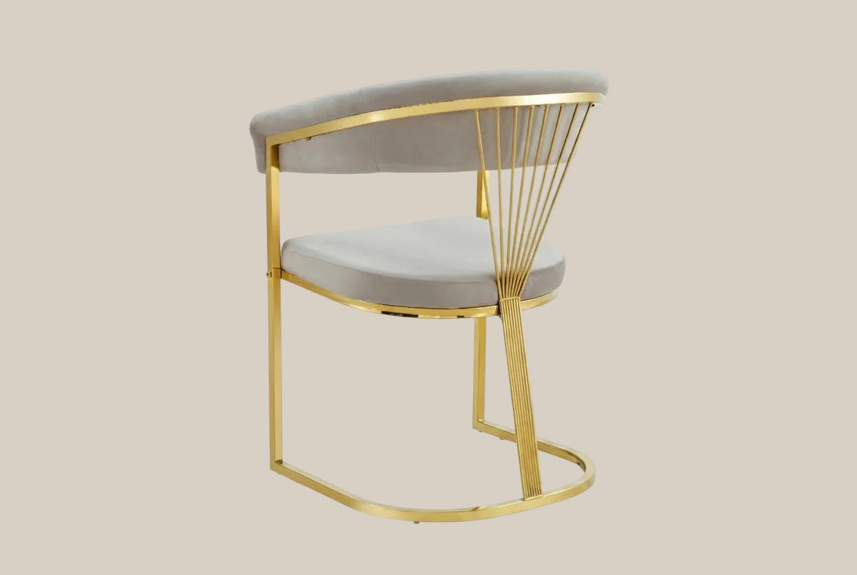 Falmere — Chaise avec accoudoirs en velours moka, piètement gold — vue 3