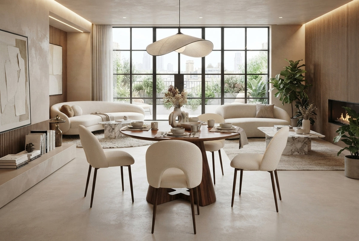 Netherby — Chaise en velours beige, piètement effet noyer — vue 1