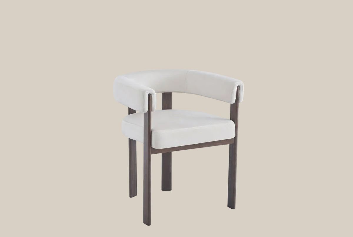 Linton — Chaise en velours beige, piètement effet noyer — vue 2