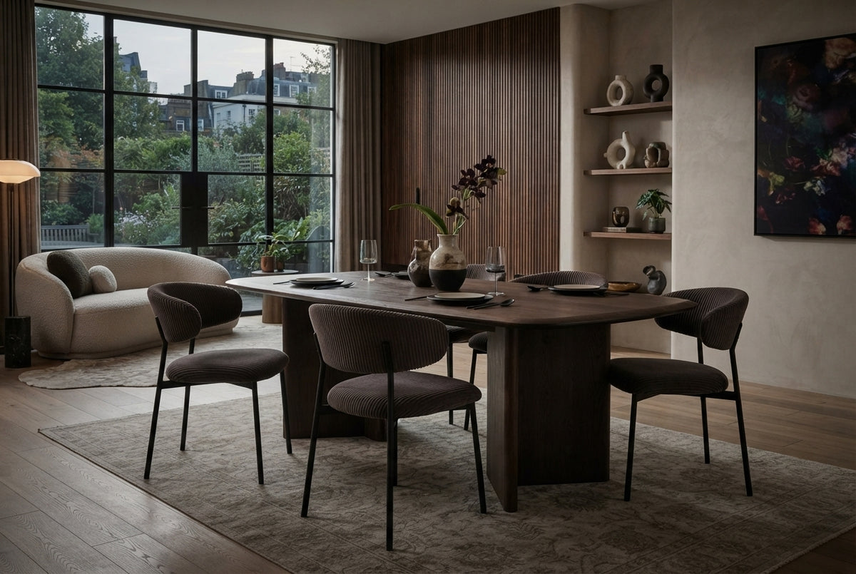 Pendle — Chaise en velours côtelé gris, piètement métal noir — vue 1