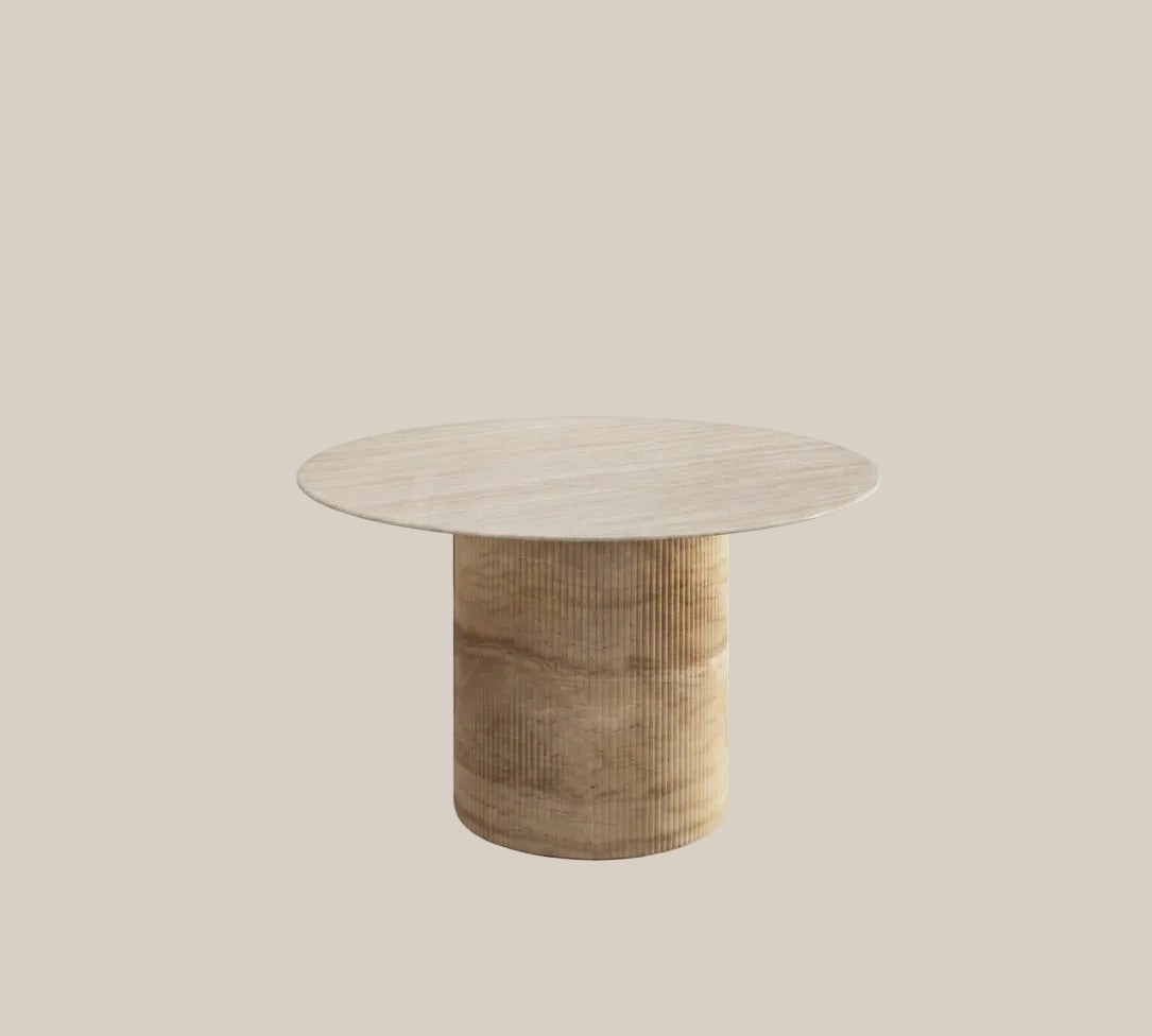 Harlcombe — Table à manger ronde en céramique effet travertin brillant — vue 3