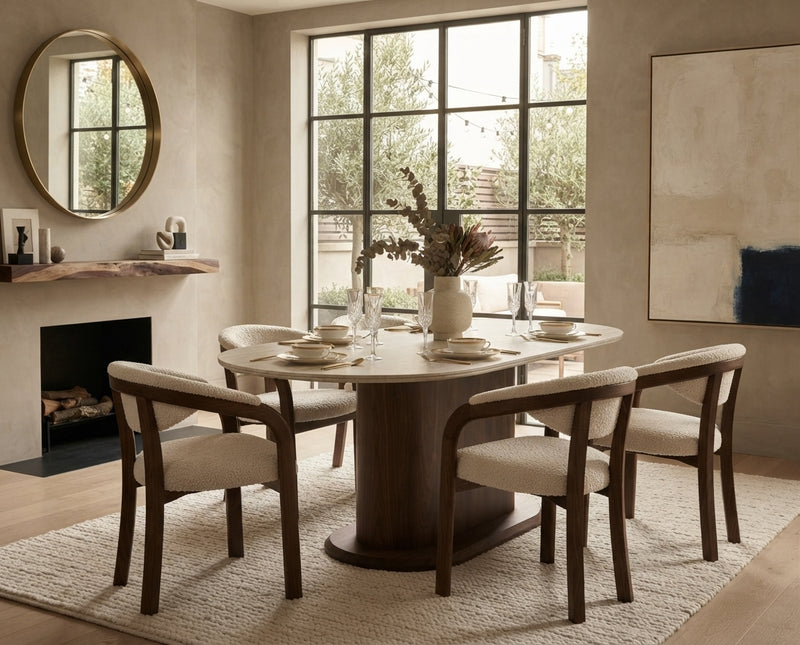 Gatevale — Table à manger en céramique effet travertin mat