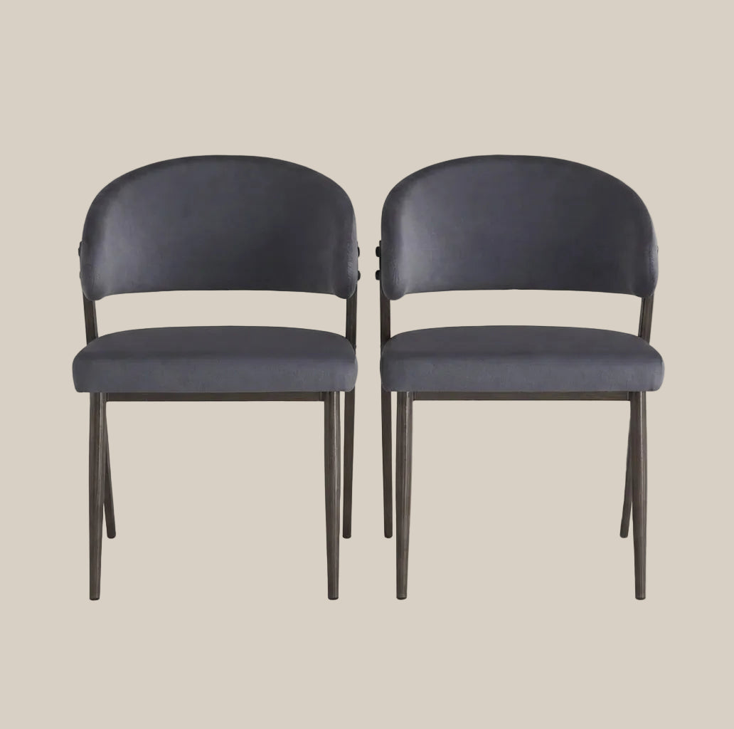 Ashford — Chaise en velours anthracite, piètement effet noyer — vue 4