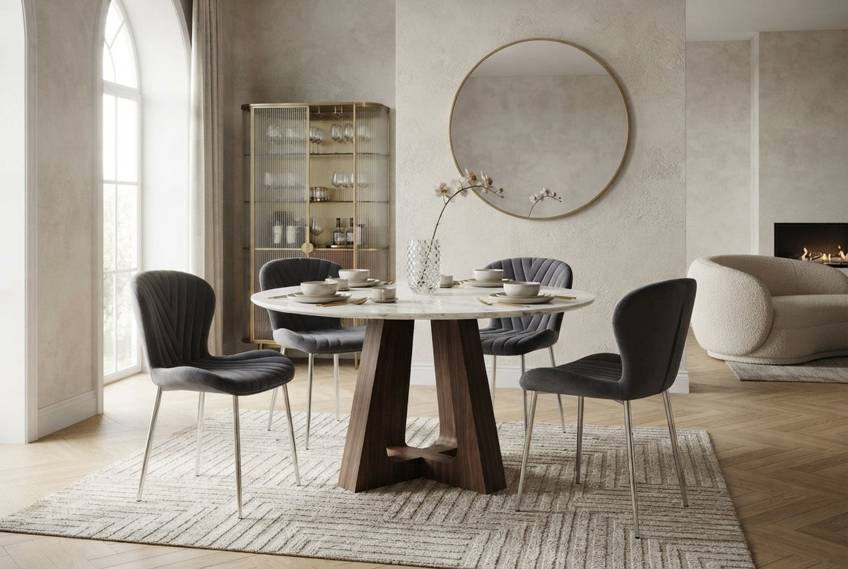 Yarrowby — Chaise en velours anthracite, piètement chrome — vue 1