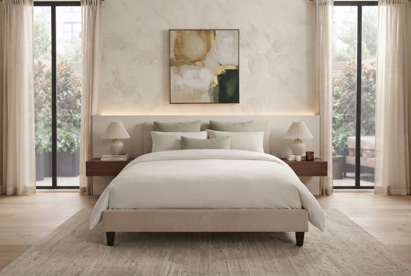 Melbourne Velours — Lit avec sommier intégré, beige, 160 x 200 cm