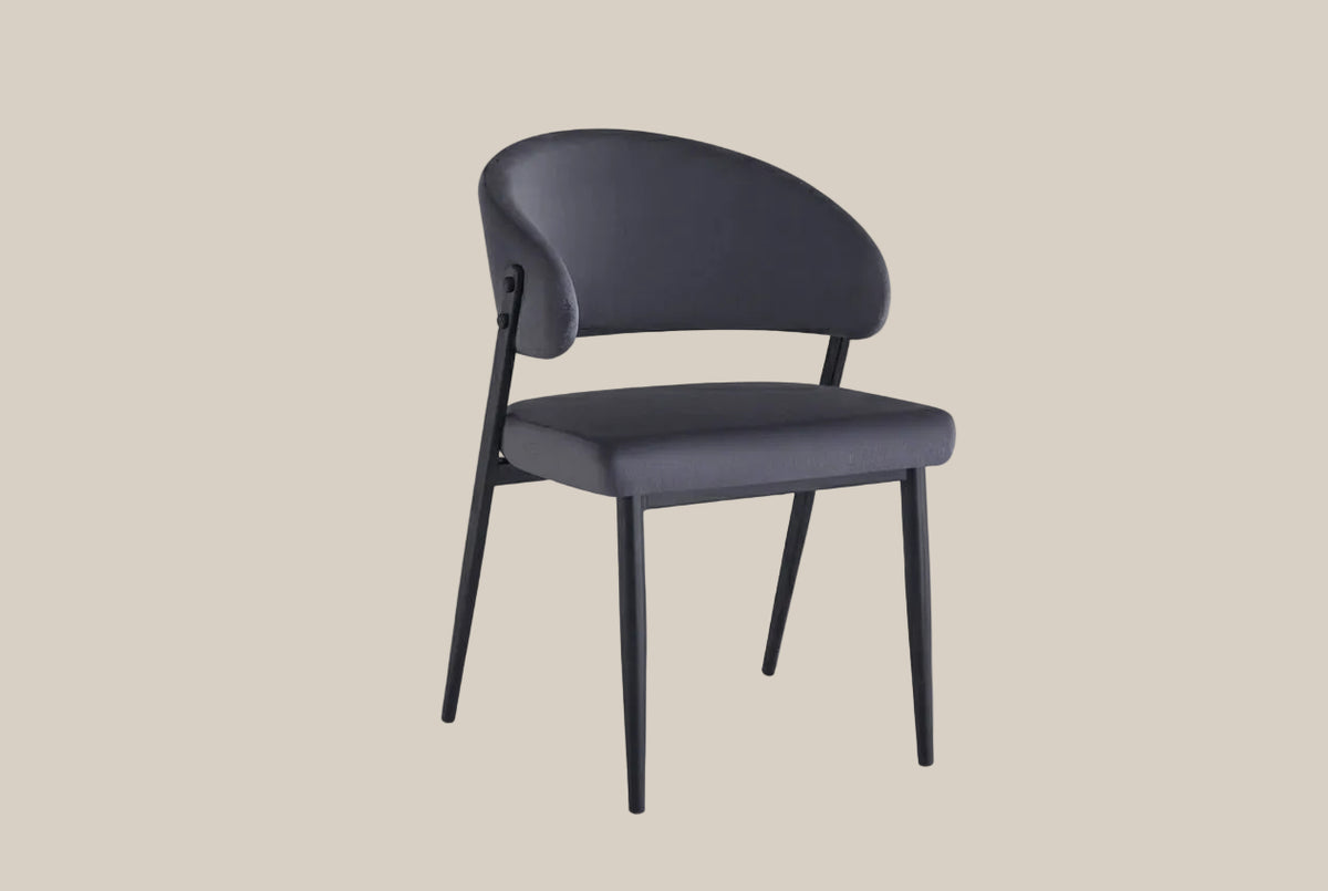 Ashford — Chaise en velours anthracite, piètement métal noir — vue 2