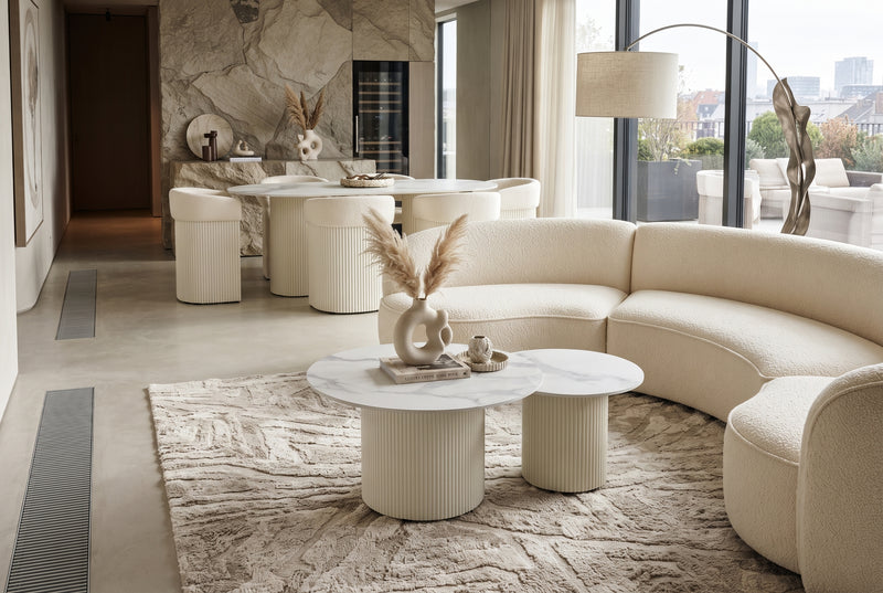 Denholm — Table basse gigogne en céramique marbre blanc