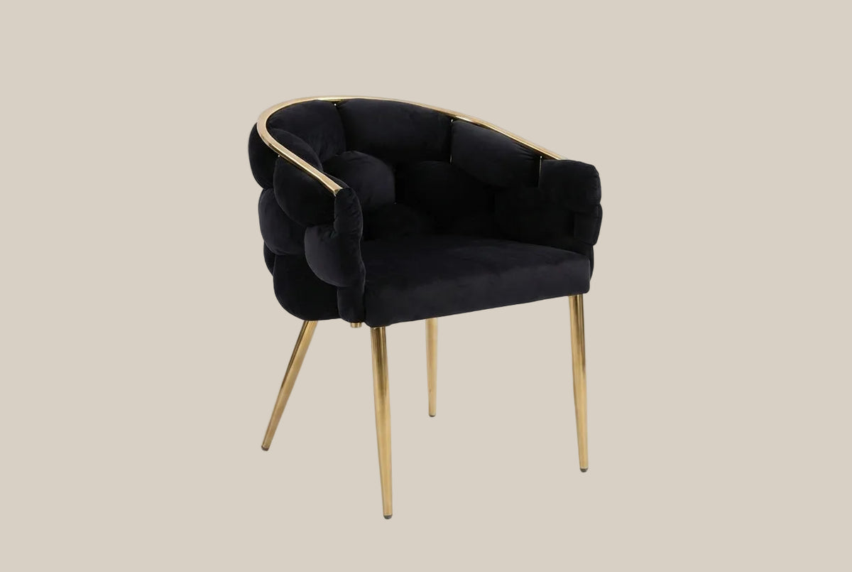 Blythwood — Chaise en velours noir, piètement gold — vue 2