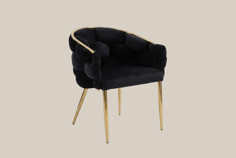 Blythwood — Chaise en velours noir, piètement gold