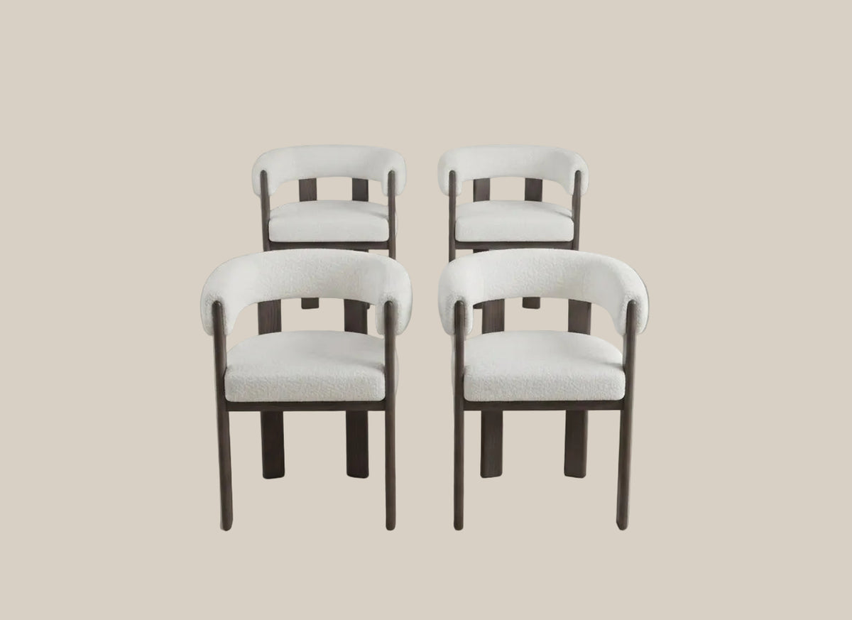 Linton — Chaise en velours beige, piètement effet noyer — vue 5