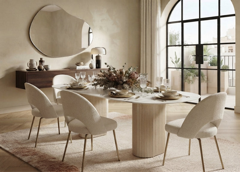 Jerley — Table à manger en céramique effet marbre blanc