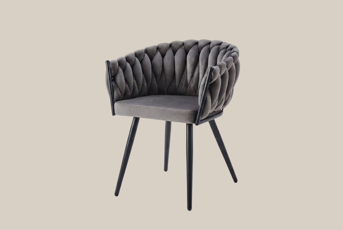 Quinton — Chaise avec accoudoirs en velours anthracite, piètement métal noir — vue 2