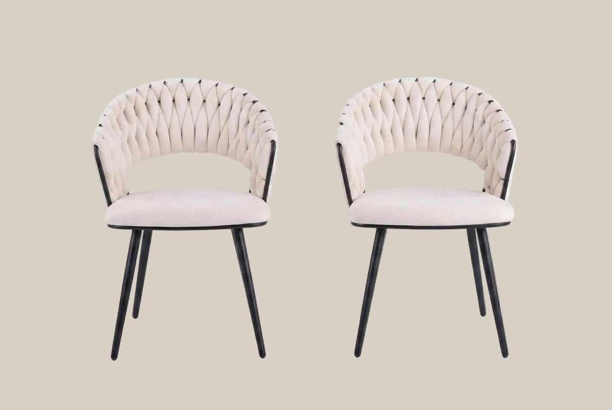 Corby — Chaise en velours beige, piètement métal noir — vue 3