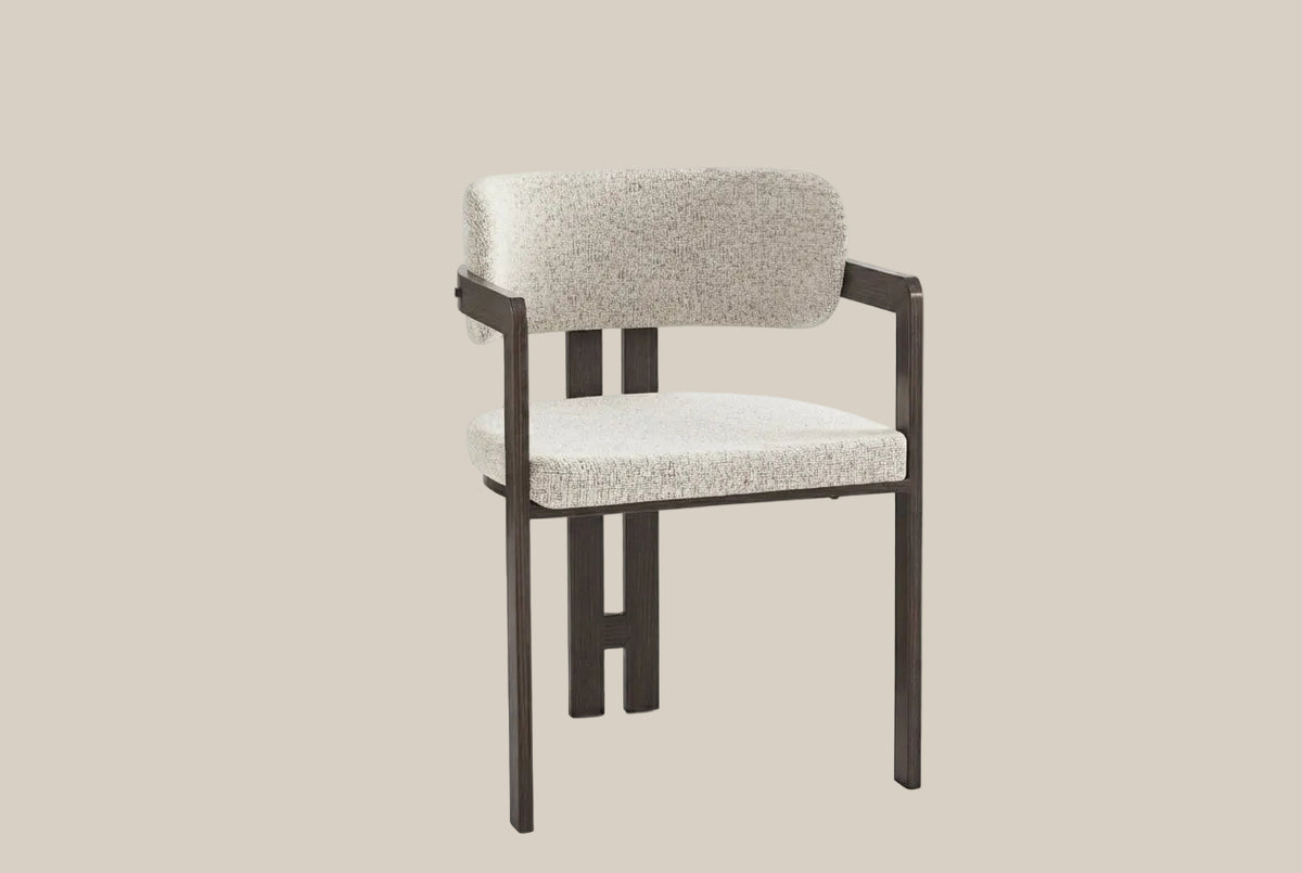 Preston — Chaise en tweed cappuccino, piètement effet noyer — vue 2