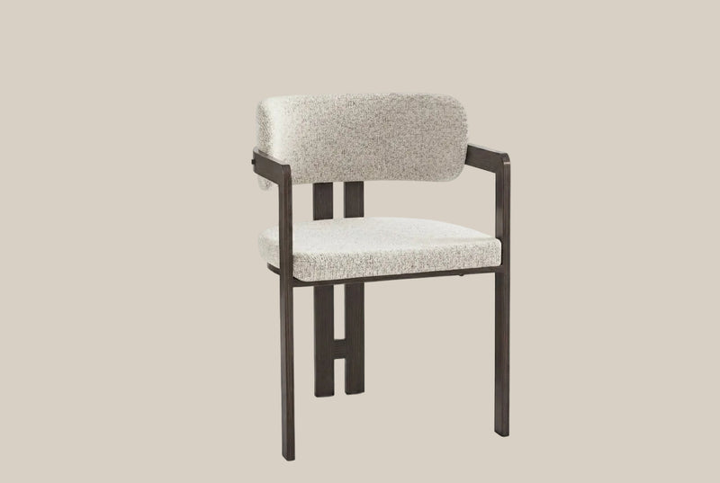 Preston — Chaise en tweed cappuccino, piètement effet noyer