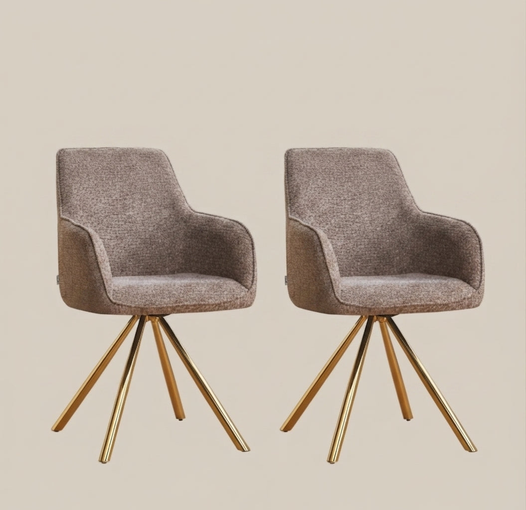 Aldwick — Chaise avec accoudoirs en tissu taupe, piètement doré — vue 3