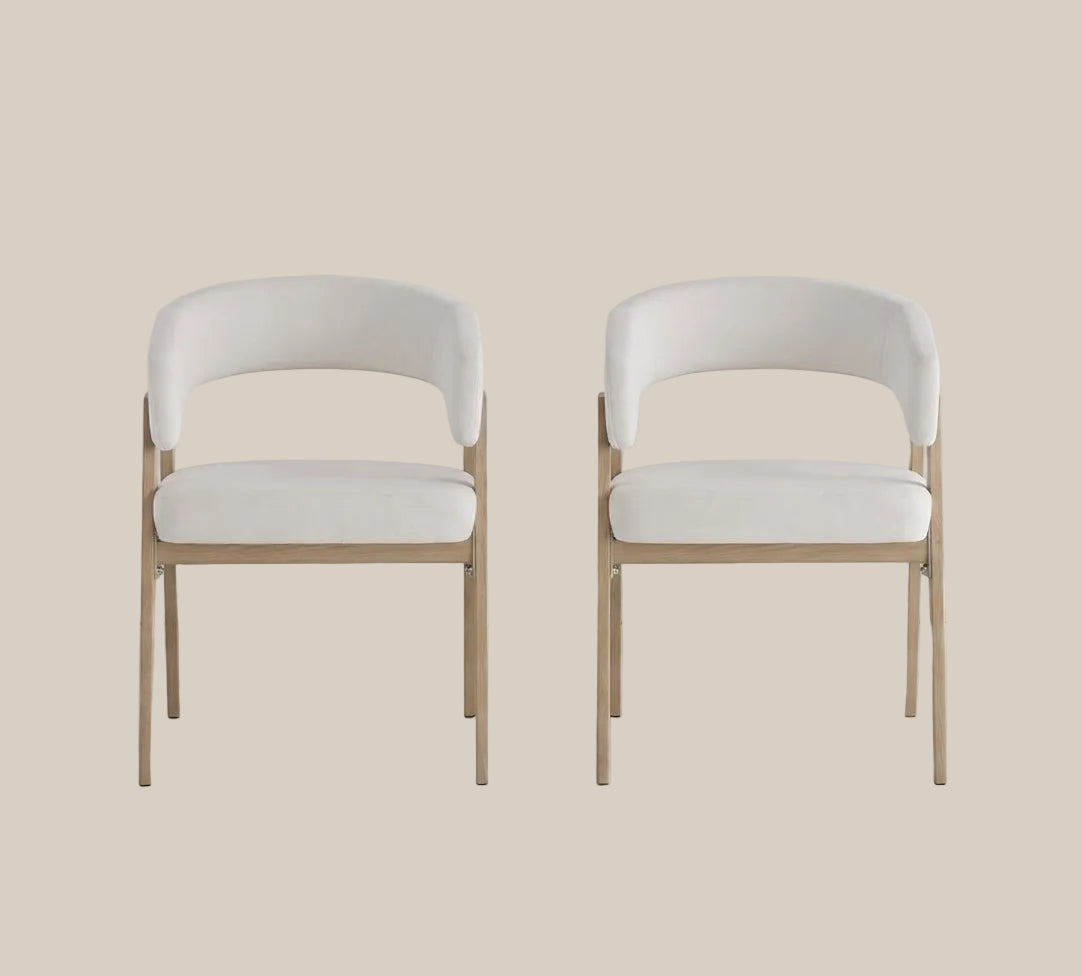 Brimley — Chaise en velours beige, piètement effet chêne — vue 3