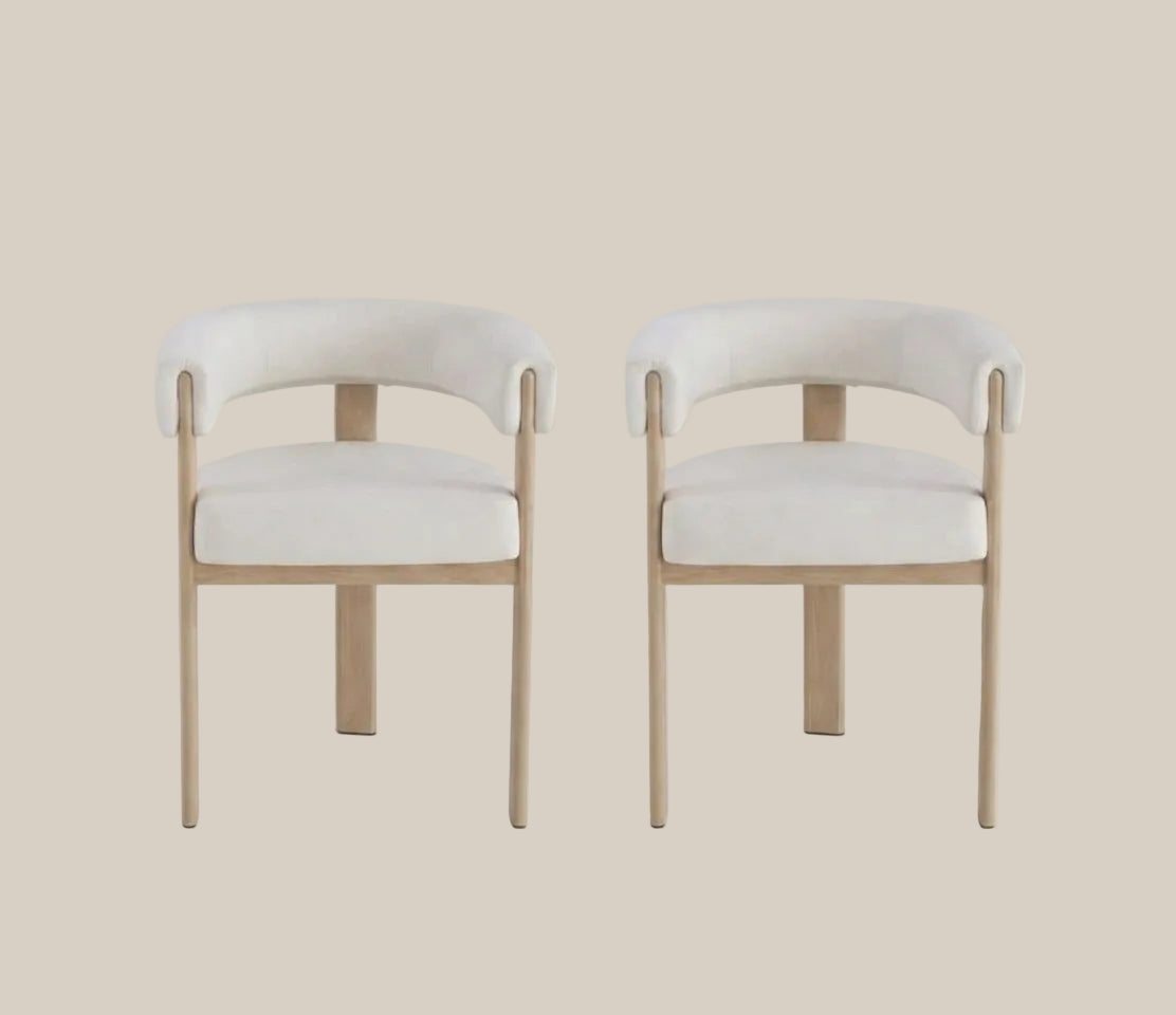 Linton — Chaise en velours beige, piètement effet chêne — vue 4