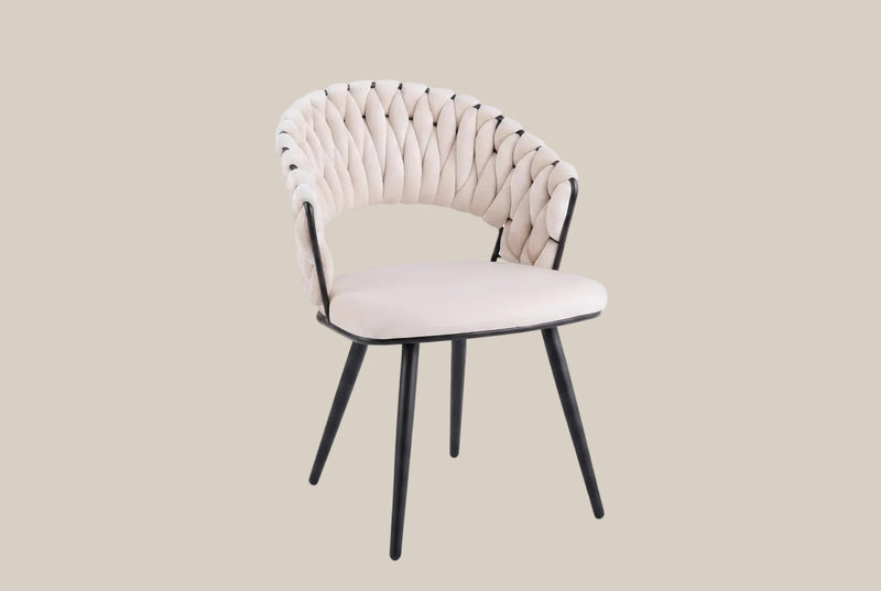 Underwood — Chaise en velours beige, piètement métal noir