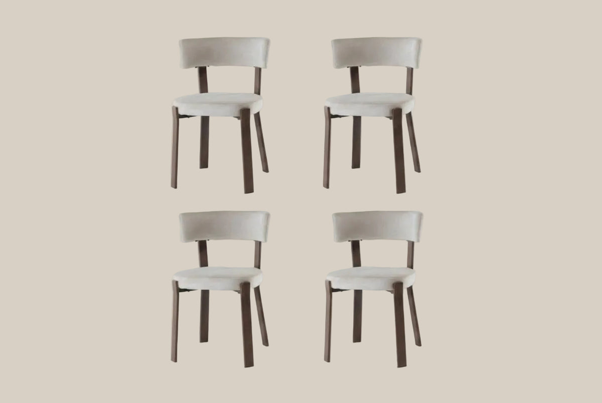 Thornby — Chaise en velours beige, piètement effet noyer — vue 5