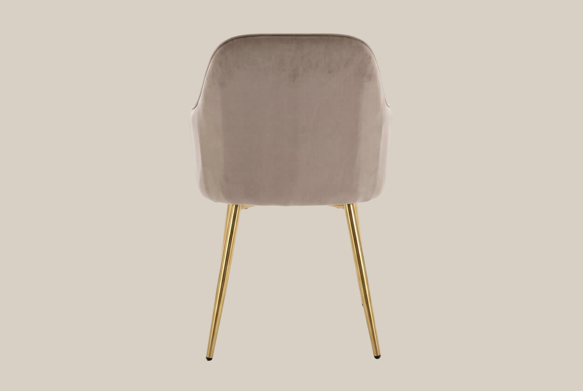 Hartley — Chaise avec accoudoirs en velours taupe, piètement gold — vue 3